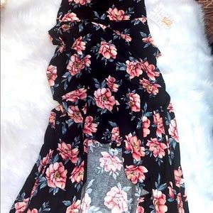 Floral long navy blue skirt